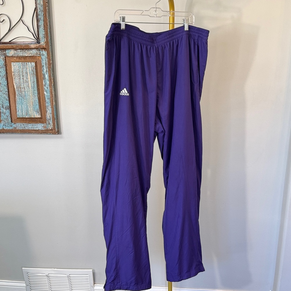 adidas Purple Men’s Track Pants with White embroidered Logo zippers on legs 3XL